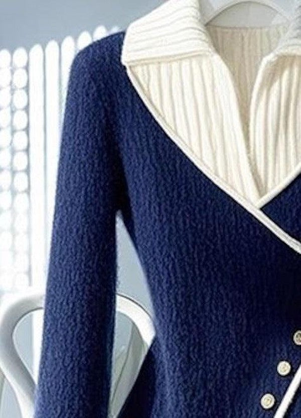 Herbst-Feeling mit Stil: Blue V-Neck Color Block Sweater