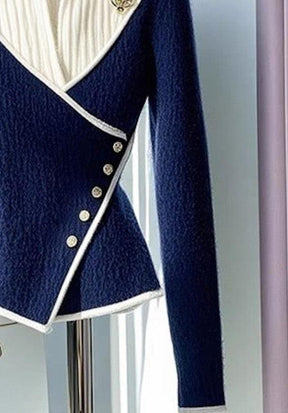 Herbst-Feeling mit Stil: Blue V-Neck Color Block Sweater