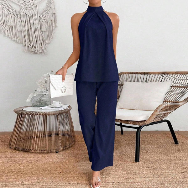 Navy Ärmelloses Zweiteiliges Set - Herbstsfrische Eleganz für jeden Anlass