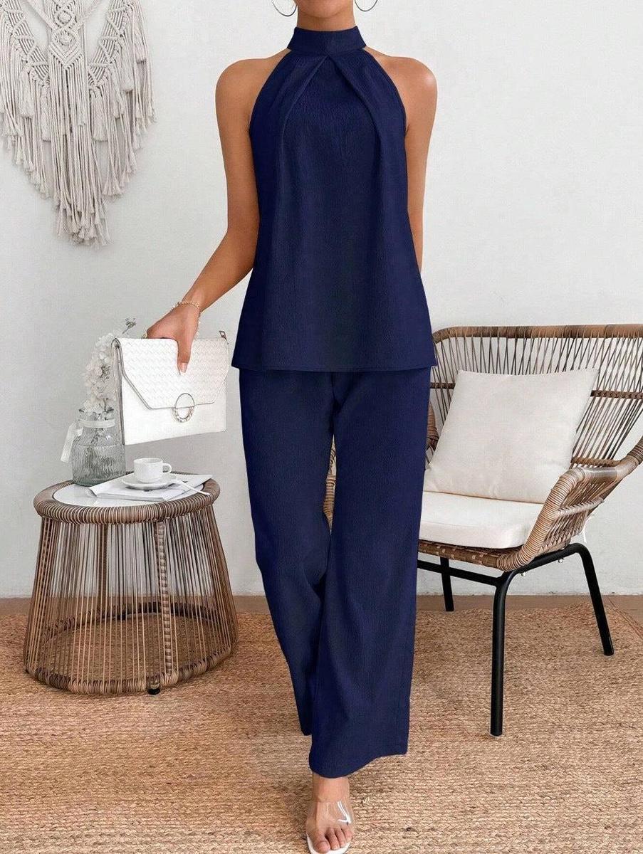 Navy Ärmelloses Zweiteiliges Set - Herbstsfrische Eleganz für jeden Anlass