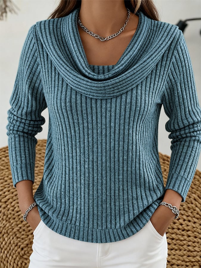 Winter Longsleeve Salbeigrün mit Wasserfallkragen Damen