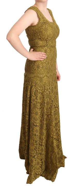 Dolce & Gabbana Braunes bodenlanges Maxikleid aus floraler Spitze