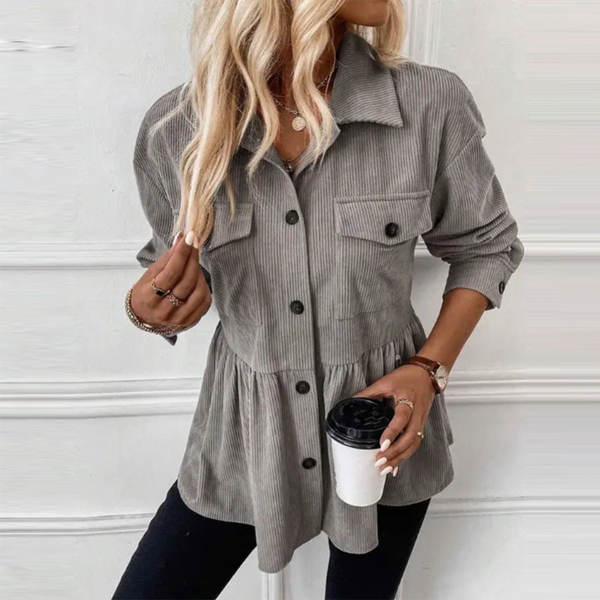 Warme Damen Long Sleeve Hemdjacke Grau für den Winter