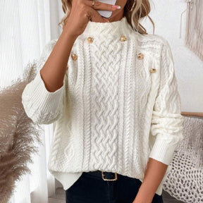 Eleganter White Plain Mock Neck Sweater - Perfekt für den Herbstsanfang