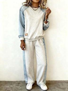 Winter Damen Denim Lounge Set kuscheliger Boho Anzug