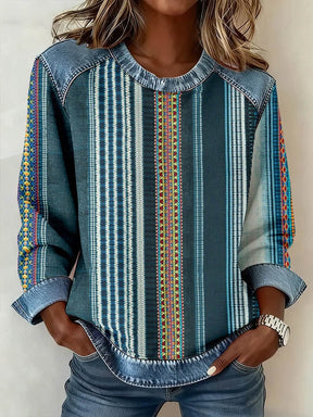 Winter Damen Boho Sweatshirt mit Denim Patchwork, warm