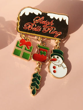 Winter Damen Pullover schwarz mit Denim & Weihnachtsbrosche