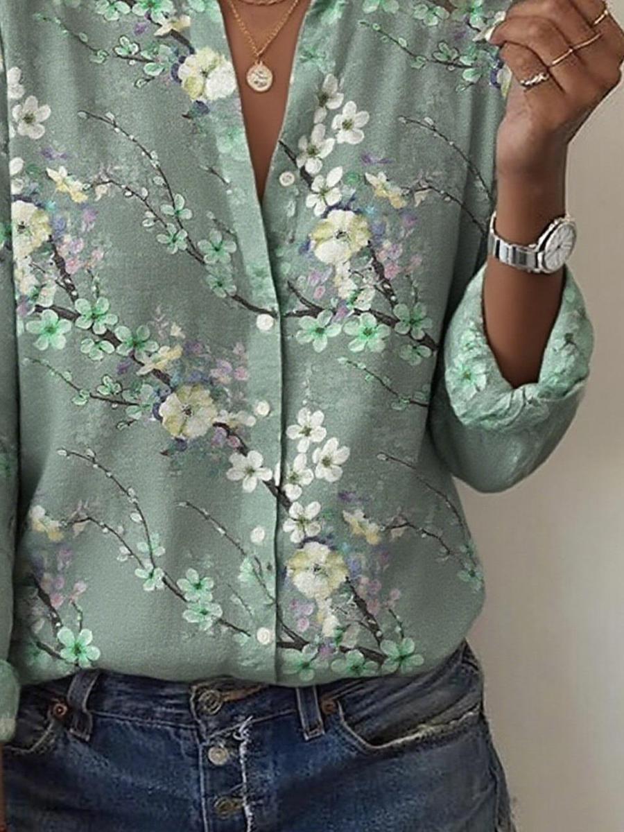 Chic Collared Langarm-Blumenhemd - Herbstsoutfit für stilvolle Eleganz
