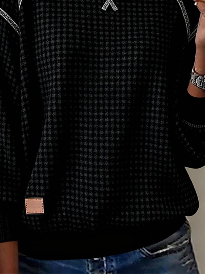 Kuscheliges Waffle Sweatshirt Schwarz – Winter Basic Damen