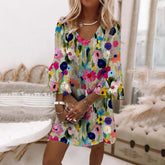 Romantic Floral Print V-Neck Mini-Kleid - Der feminine Herbsts-Begleiter