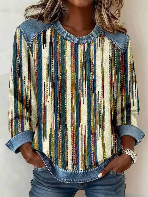 Warmer Retro Streifen Pullover Sweatshirt Winter Damen