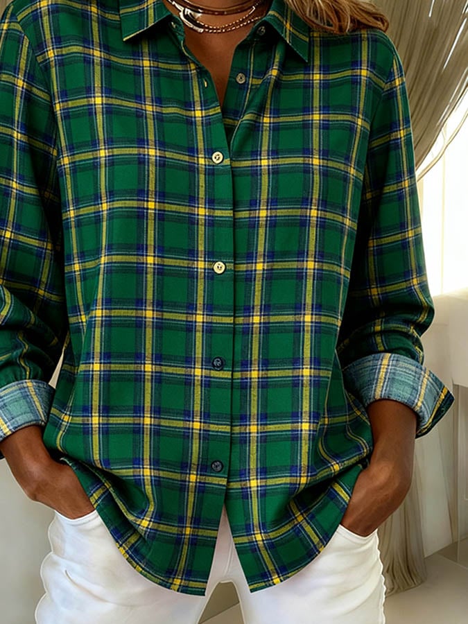 Winter Damen Hemd kariert locker warm Casual Faux Leinen