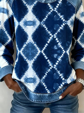Winter Pullover Damen blau Tie Dye Patchwork warm cozy