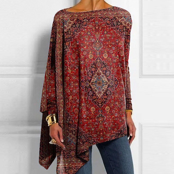 Boho Longsleeve in Rot mit Print – warmes Wintershirt