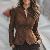 Winterlicher Luxus: Veloursleder-Jacke in Braun mit langen Ärmeln