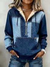 Kuscheliges Winter Damen Sweatshirt mit Teddyfutter Denim-Look