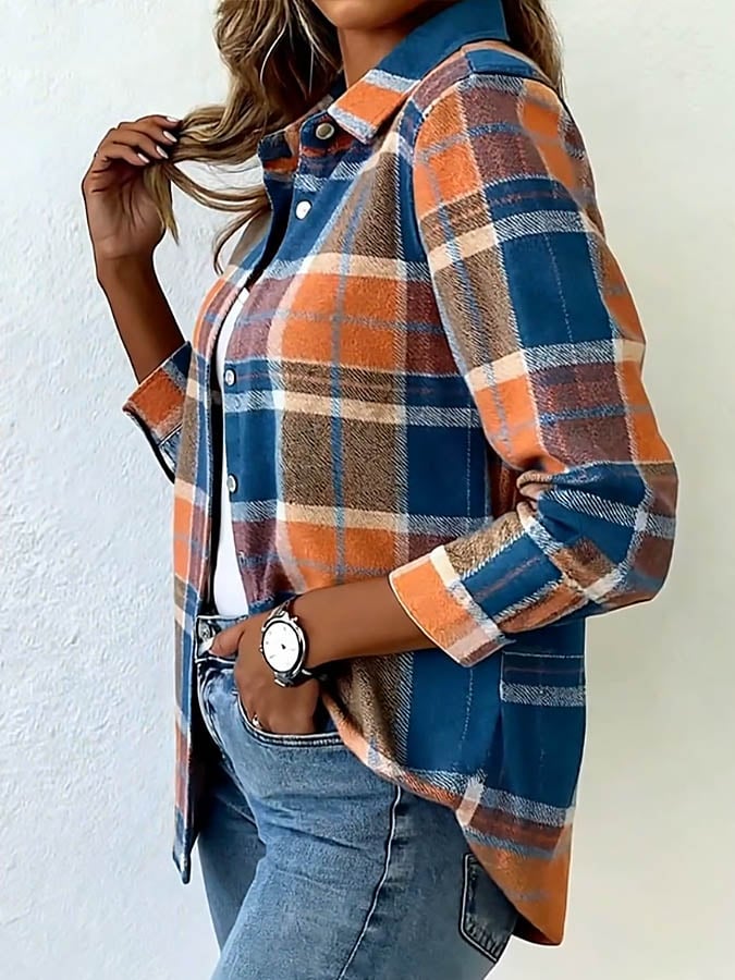 Winter Damen Karoshirt warmes Casual Plaid Hemd elastisch