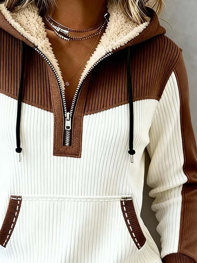 Kuscheliges Winter Sweatshirt Damen braun creme mit Kapuze