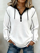 Damen Winter Hoodie Pullover Colorblock Waffelstrick Weiß