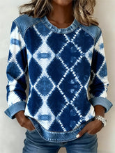 Winter Pullover Damen blau Tie Dye Patchwork warm cozy