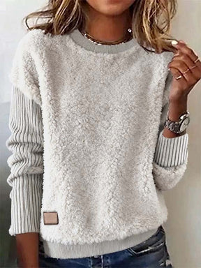 Winter Kuschel Sweatshirt Damen mit Teddy-Fleece Kragen