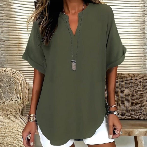 Winter V-Neck Top olivgrün – weich, elegant, ideal zum Layern