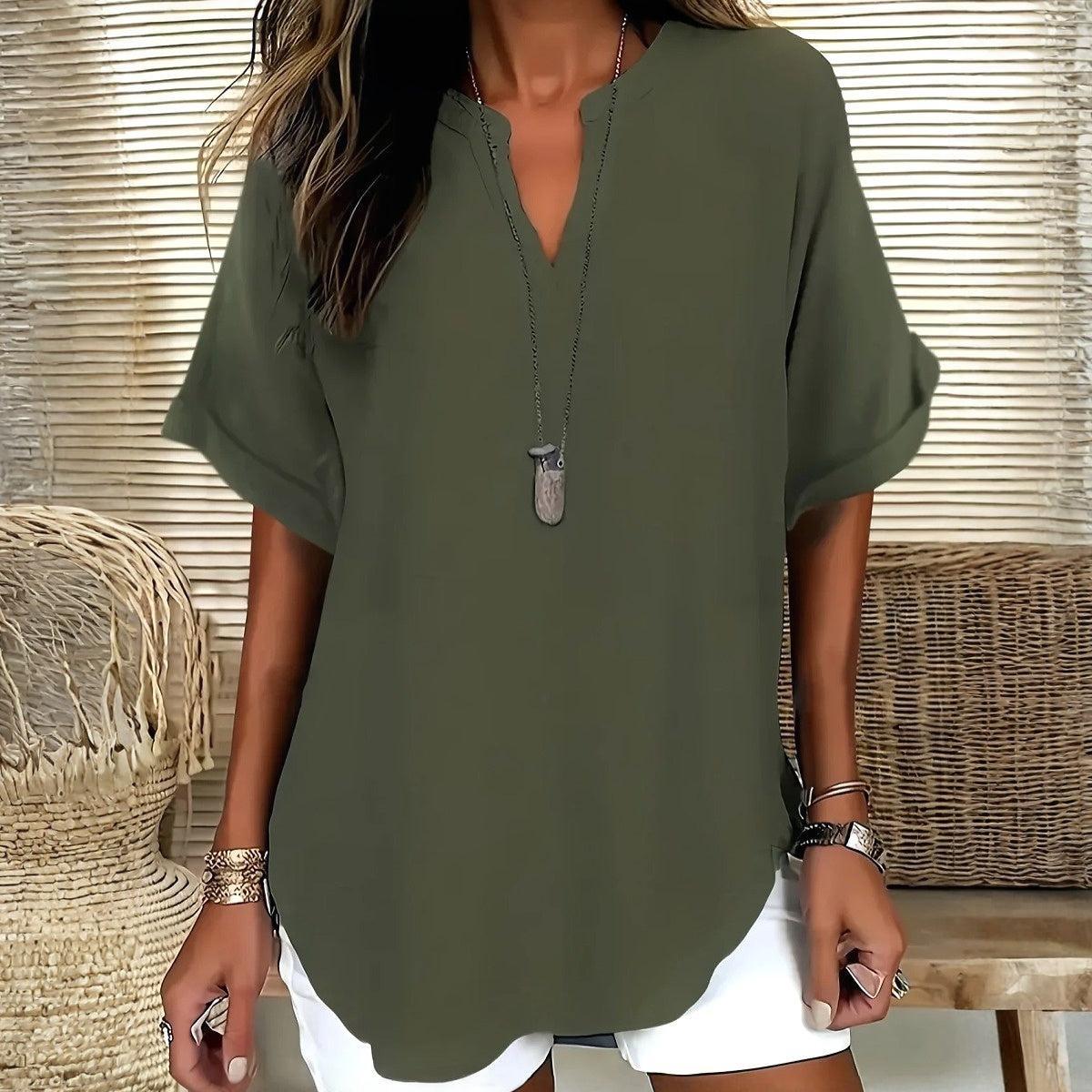 Winter V-Neck Top olivgrün – weich, elegant, ideal zum Layern