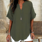 Winter V-Neck Top olivgrün – weich, elegant, ideal zum Layern