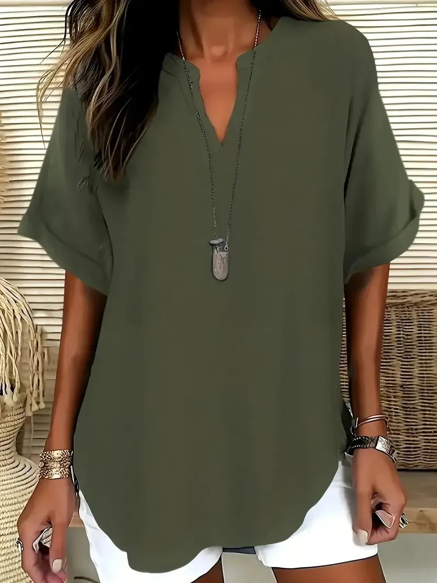 Winter V-Neck Top olivgrün – weich, elegant, ideal zum Layern