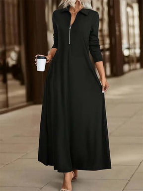 Trendy Black Long Sleeve Maxi Dress - Elegantes & Vielseitiges Herbstshighlight