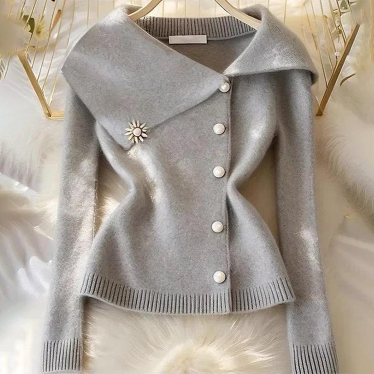 Herbstliches Must-Have: Grey Plain Collared Long Sleeve Cardigan