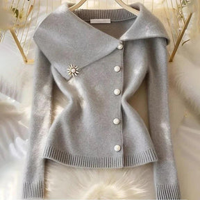 Herbstliches Must-Have: Grey Plain Collared Long Sleeve Cardigan