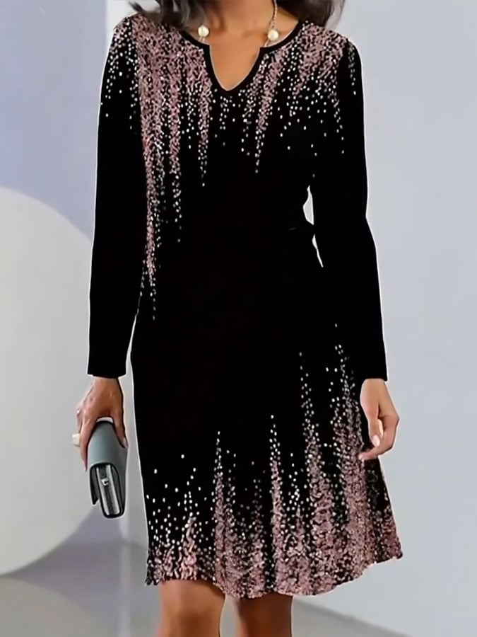 Unique V-Neck Long Sleeve Mini Dress - Herbstsfrische trifft Eleganz