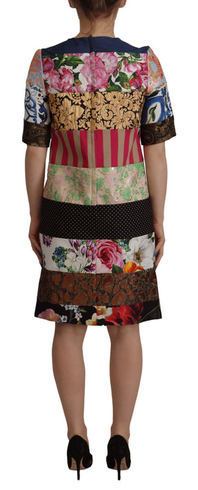 Dolce & Gabbana Multicolor Pachwork Floral Mantel Jaquard Minikleid