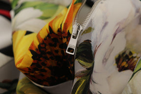 Dolce & Gabbana Multicolor Charmeuse Floral Mantel Jaquard Pachwork Kleid