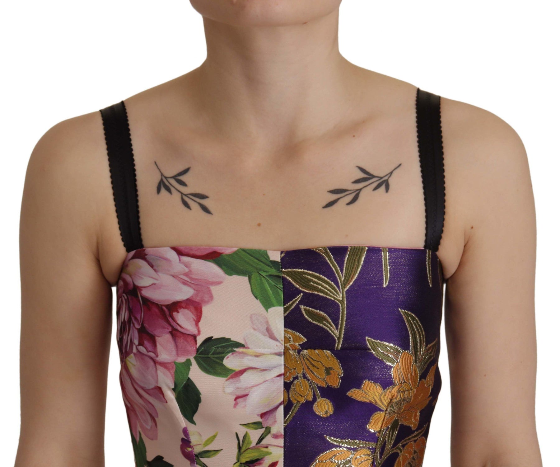 Dolce & Gabbana Kleid Midi Patchwork Floral Jaquard Seide