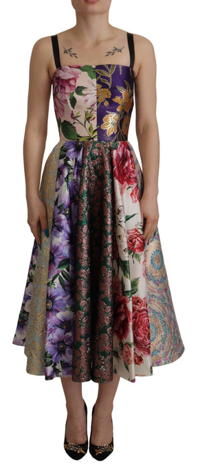 Dolce & Gabbana Kleid Midi Patchwork Floral Jaquard Seide