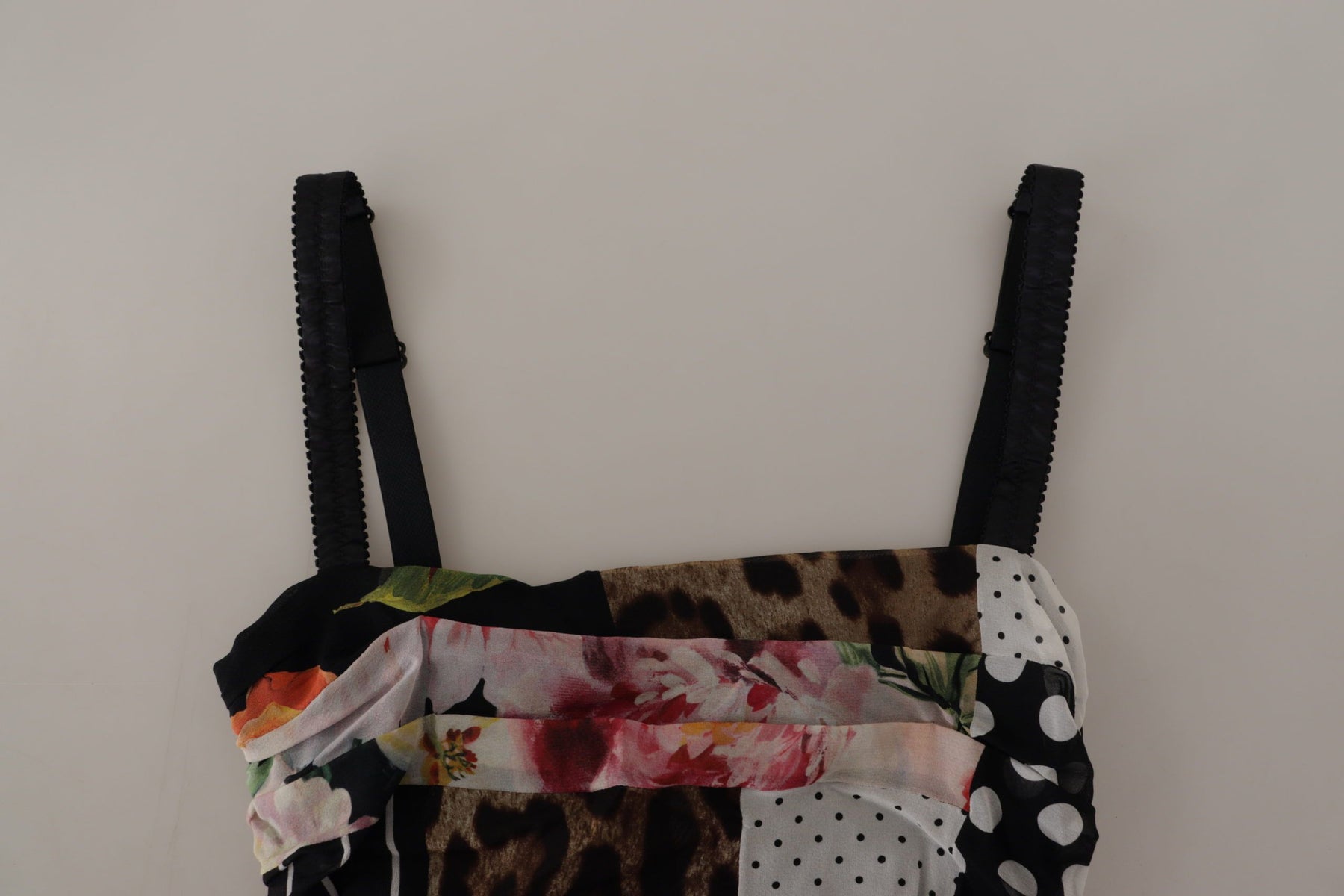 Dolce & Gabbana Multicolor Pachwork Midi-Seiden-Leoparden-Bodycon-Kleid mit Blumenmuster