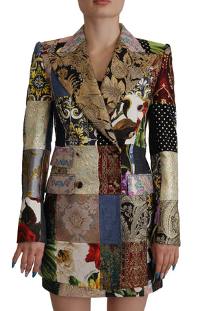 Dolce & Gabbana Mehrfarbige doppelreihige Jacquard-Blazerjacke aus Patchwork