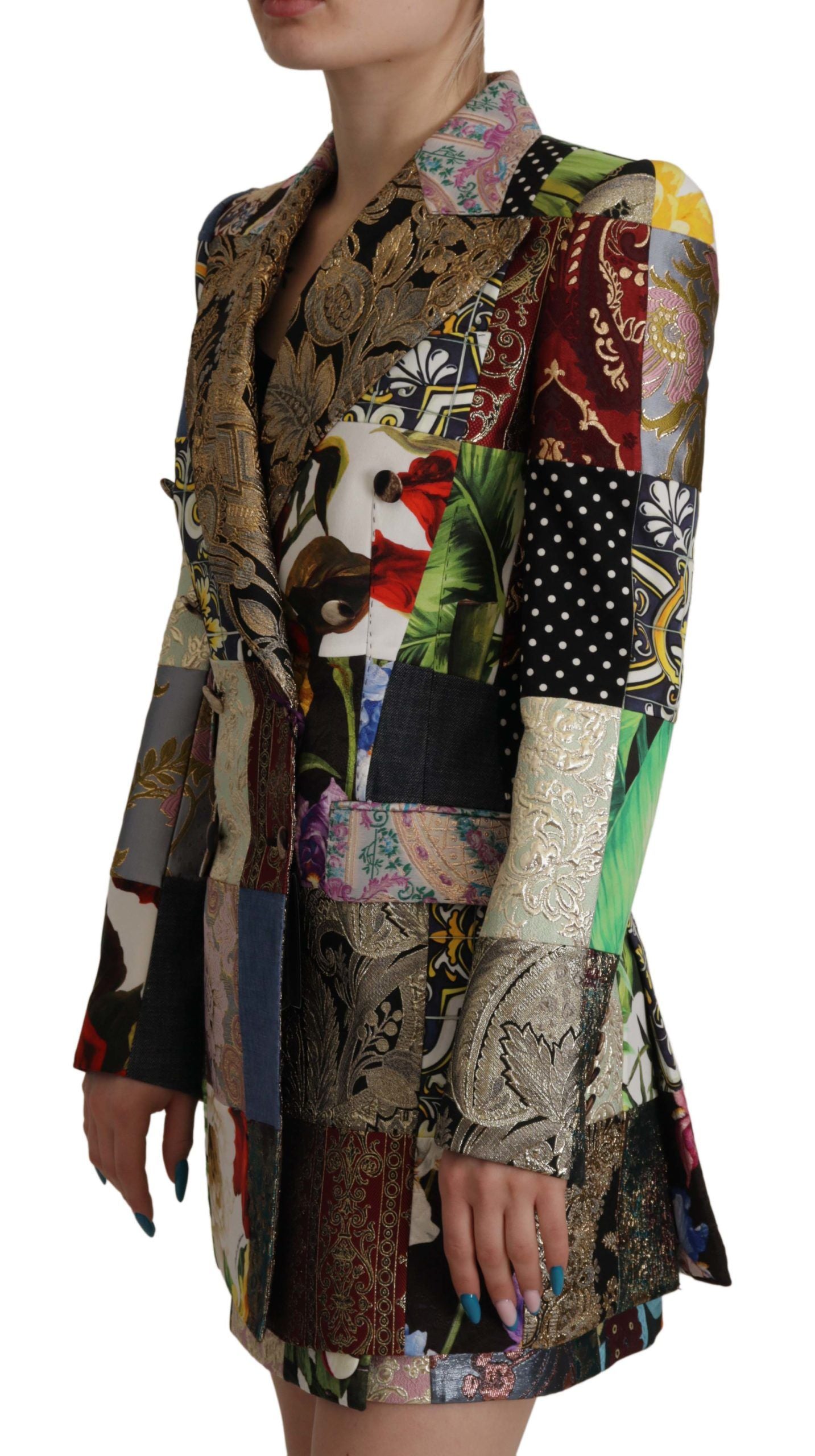 Dolce & Gabbana Mehrfarbige doppelreihige Jacquard-Blazerjacke aus Patchwork