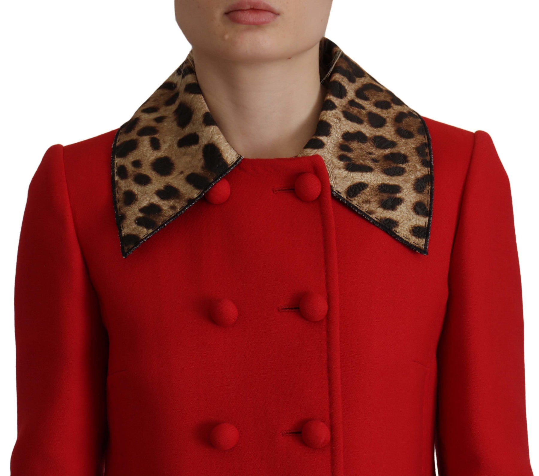 Dolce & Gabbana Trenchcoat-Jacke aus Wolle mit rotem Leopardenmuster