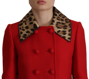 Dolce & Gabbana Trenchcoat-Jacke aus Wolle mit rotem Leopardenmuster