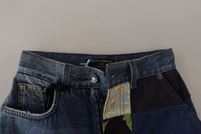 Dolce & Gabbana Blaue Jeans Jacquard Majolika Hose mit hoher Taille