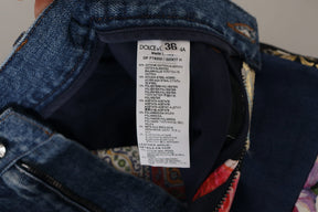Dolce & Gabbana Blaue Jeans Jacquard Majolika Hose mit hoher Taille