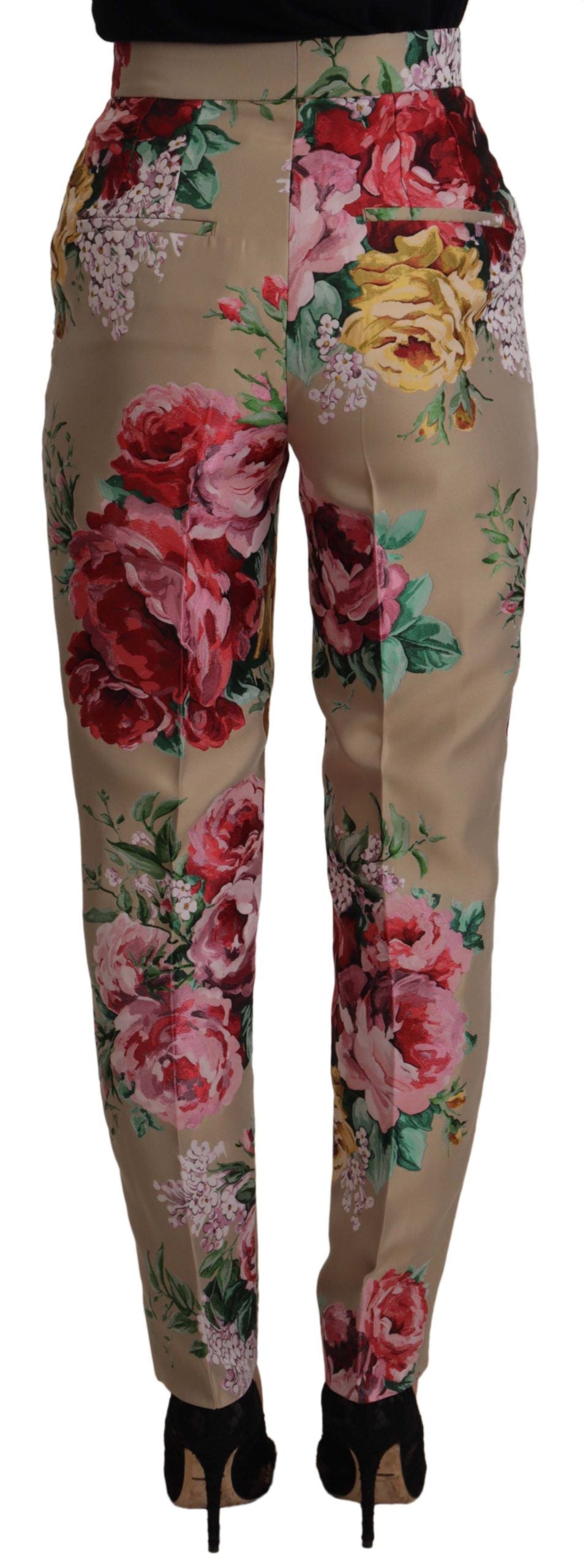 Dolce & Gabbana Beige geblümtes Kleid Formale Hose mit hoher Taille
