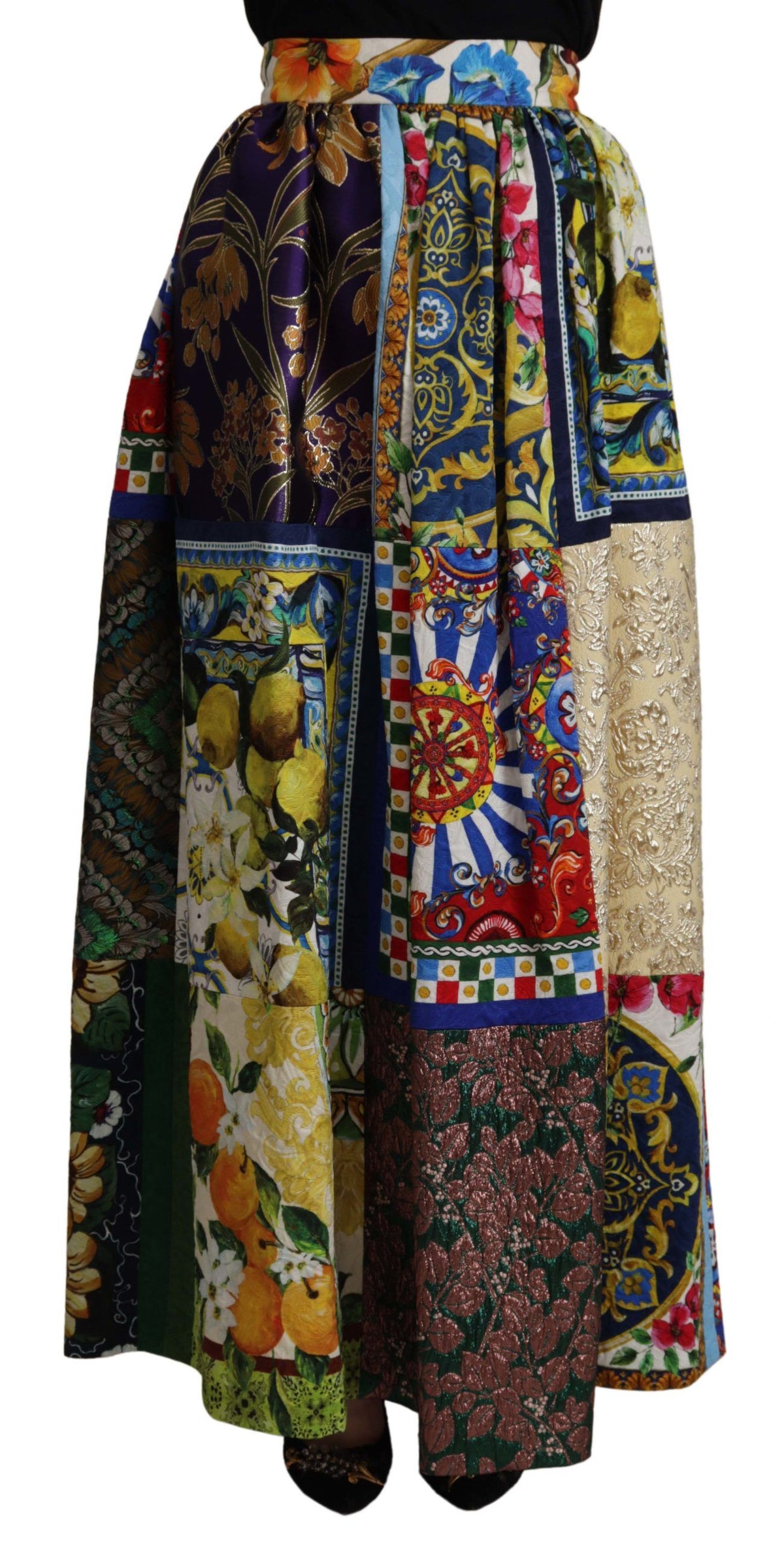 Dolce & Gabbana Multicolor Patchwork Sizilien Langer Maxirock