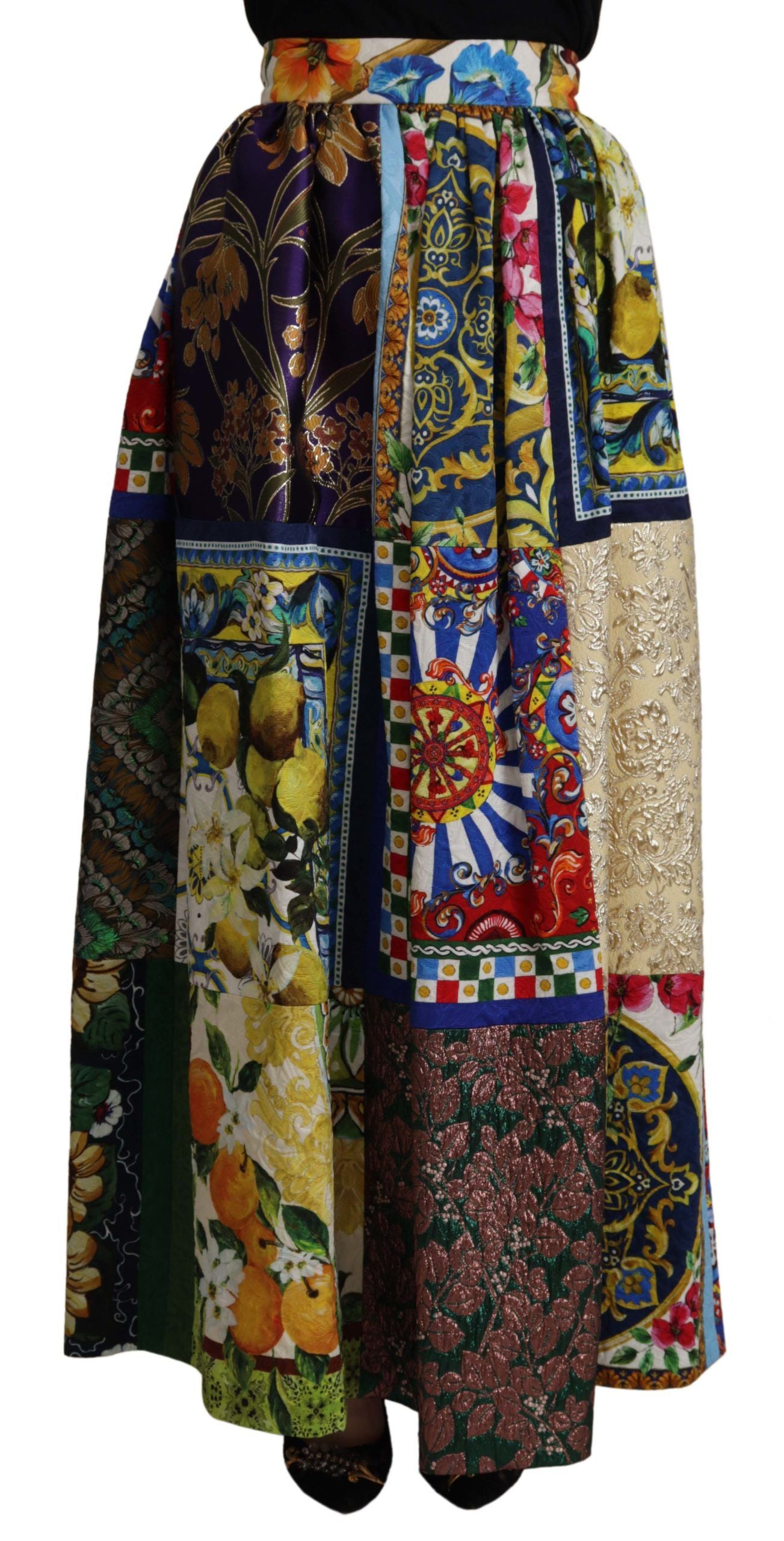 Dolce & Gabbana Multicolor Patchwork Sizilien Langer Maxirock