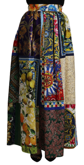 Dolce & Gabbana Multicolor Patchwork Sizilien Langer Maxirock