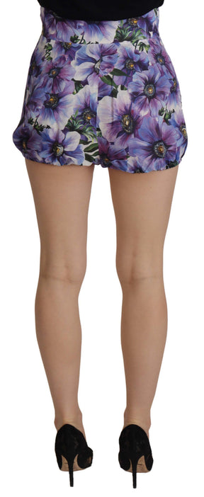 Dolce & Gabbana Lila Anemone Hohe Taille Hot Pants Shorts