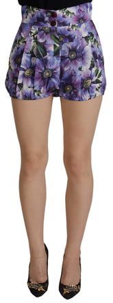 Dolce & Gabbana Lila Anemone Hohe Taille Hot Pants Shorts